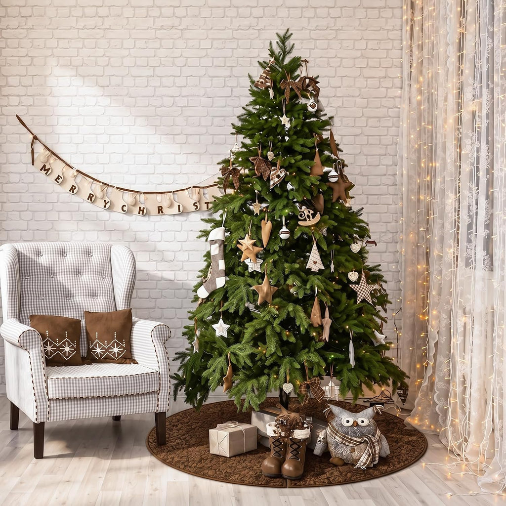 48'' Christmas Tree Skirt Rug Embossing Xmas Tree Skirt, Brown