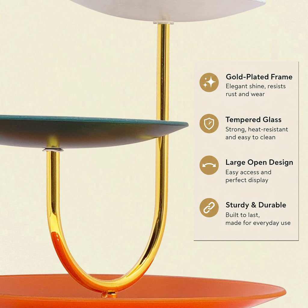 Modern Color 3 Tier Cupcake Stand, Tempered Glass Dessert Stand for Coffee