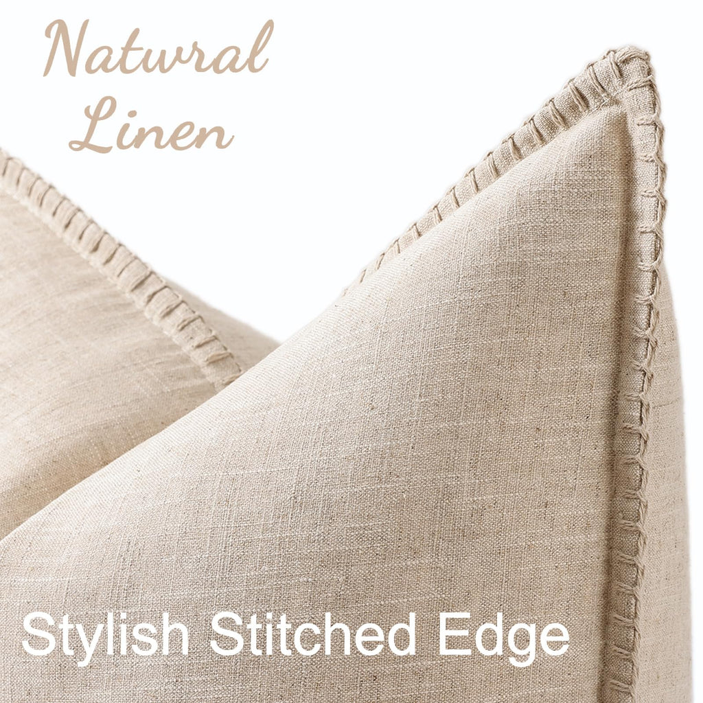 Linen Natural Beige Throw Pillow Covers 18X18 Set of 2