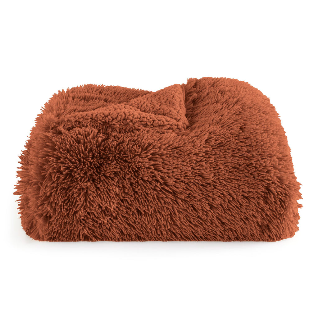 Faux Fur Fluffy Sherpa Blanket Couch Throw Burnt Orange 50"x60"