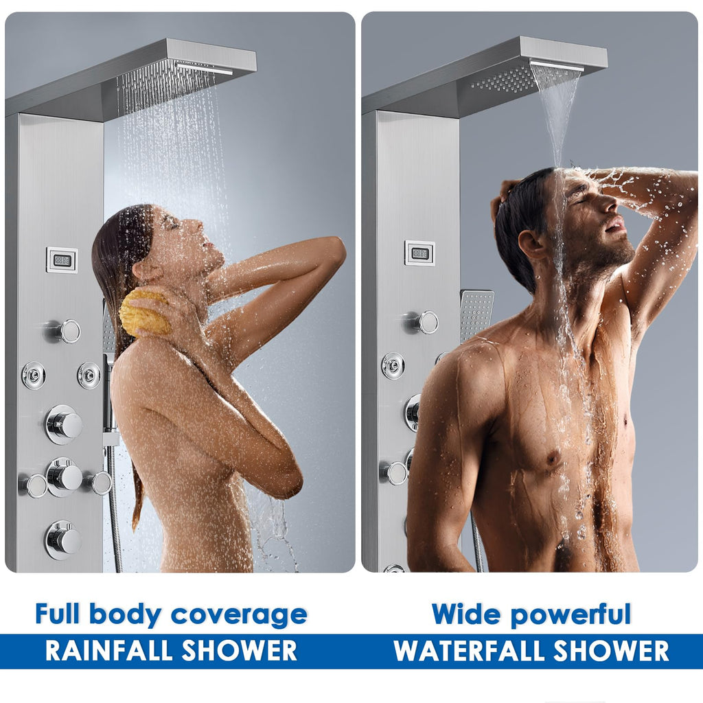 Shower Panel Tower System with 6 Shower Functions, Simultaneous Use