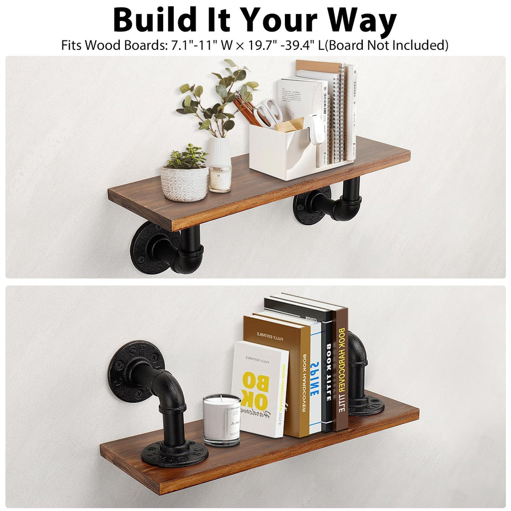 Industrial Pipe Iron Shelf Brackets-Wall Mounted DIY Rustic Pipe Metal Brace Brackets, Vintage Farmhouse Décor