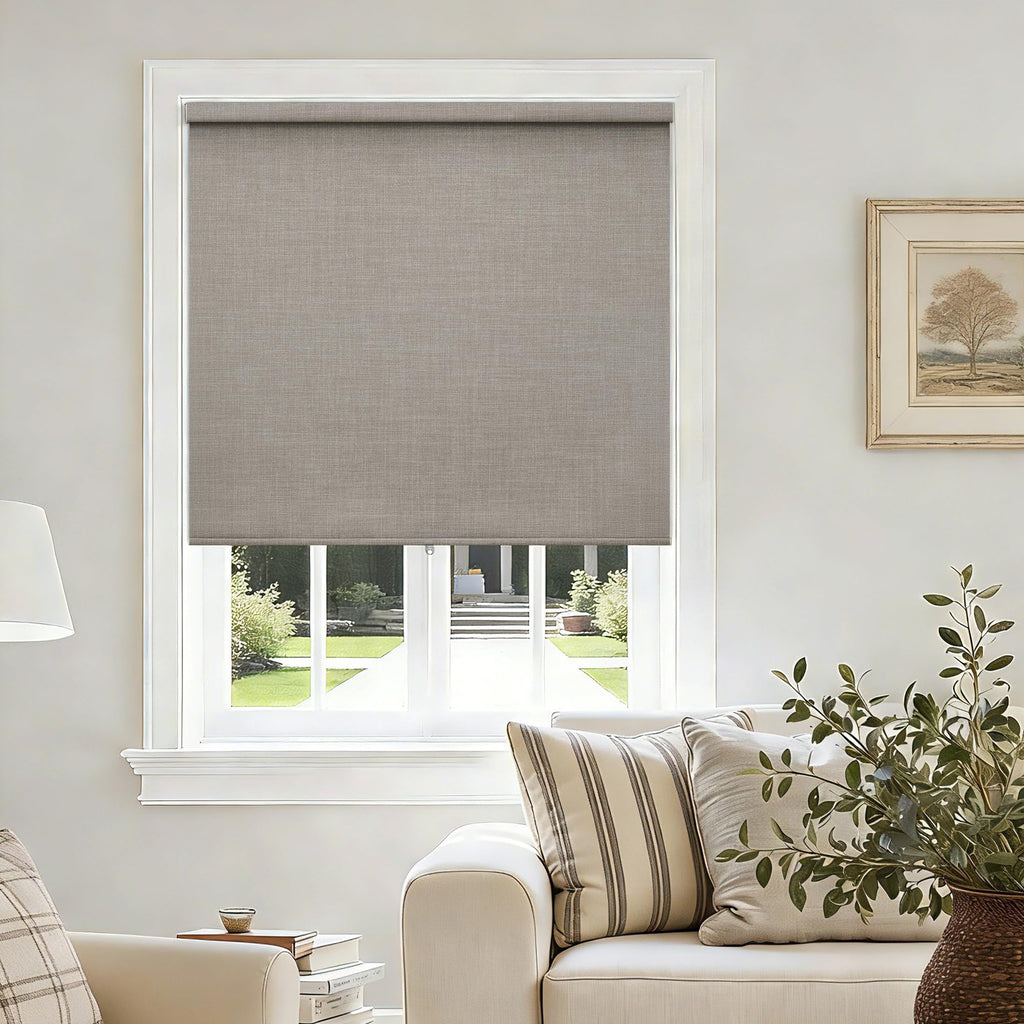 Blackout Roller Blinds for Indoor Windows Free-Stop Thermal Insulated 100% Blackout Linen Roller Shades Blinds Living