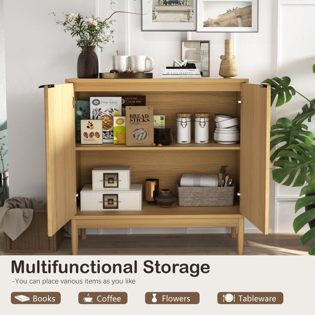 Fluted Buffet Cabinet with Storage, Accent Cabinets, Natural