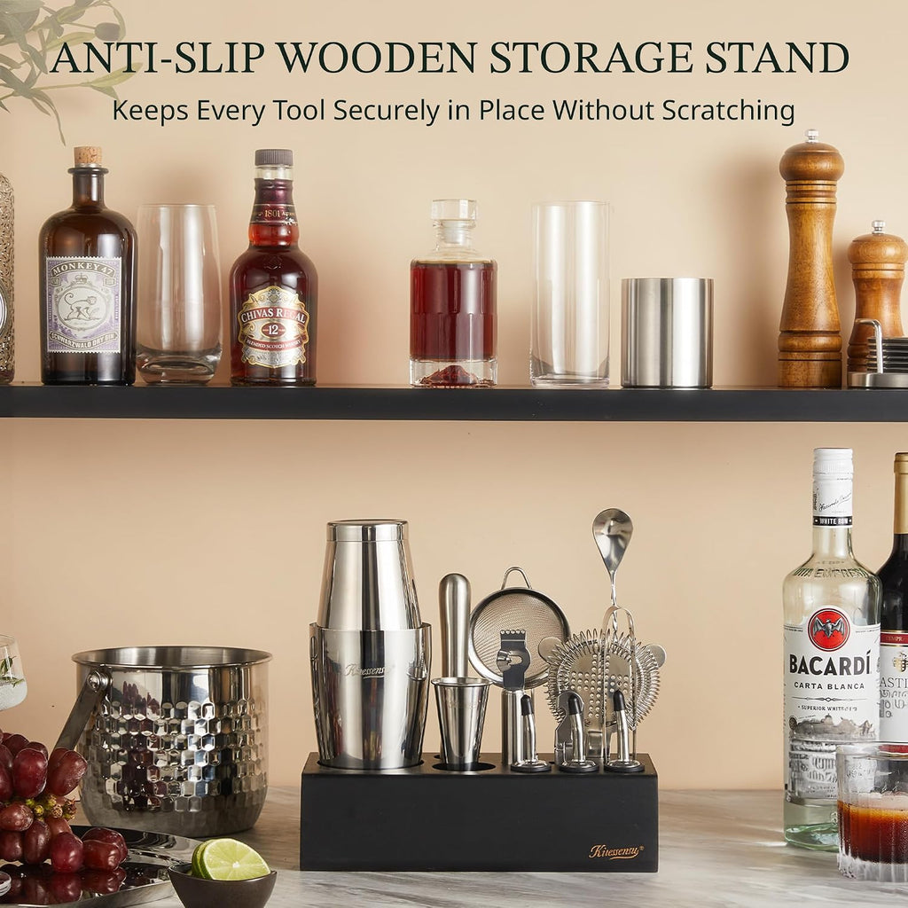 Boston Shaker Set Mixology Bartender Kit | Premium Cocktail Shaker Kit with Stand Professional Home Bar Tools - Set of 15