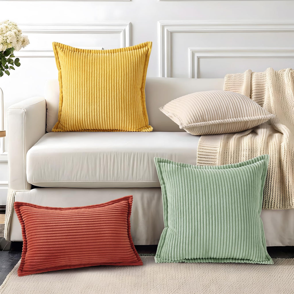 Corduroy Fall Throw Pillow Covers 18x18 Set of 2 Mustard Yellow