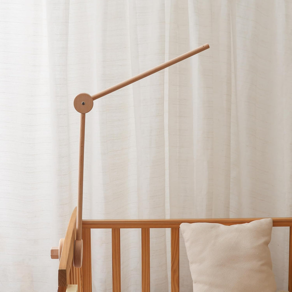 Crib Mobile Arm Wooden Holder - Baby Mobile Hanger with 360° Vertical Adjustment, Stabilizing Attachment for Added
