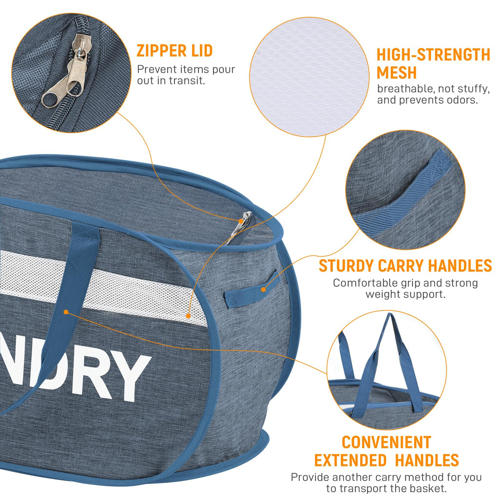 Collapsible Laundry Baskets with Lid, Foldable Clothes Hamper with Reinforced Handles, Sturdy Pop Up Hampers for