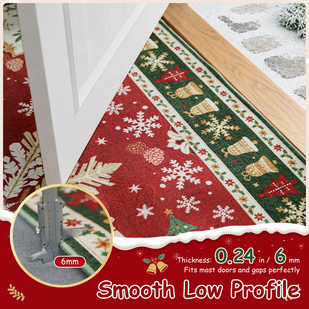 Christmas Red Snowflake Medallion Xmas Washable Entryway Rug