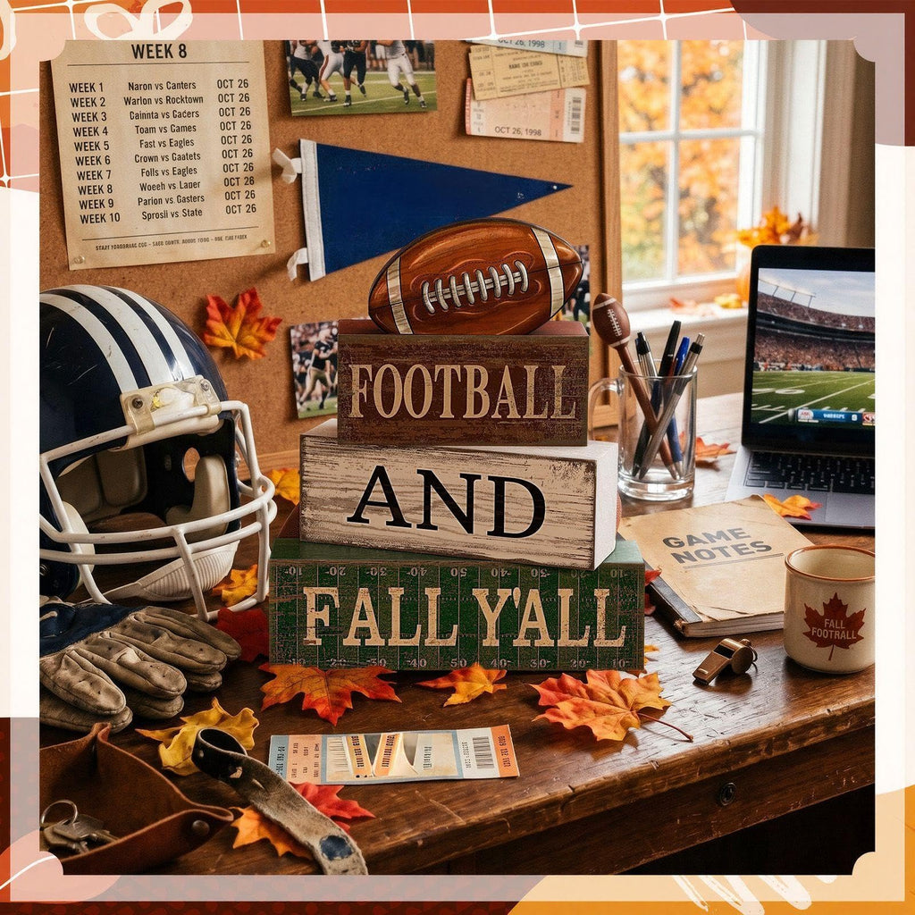 4 Pcs Fall Football Table Decorations Sport Block Sign