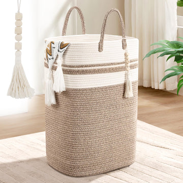Woven Laundry Basket for Clothes, 65L Large Rectangle Laundry Hampers, Nursery Storage Basket for Toys, Tall Dirty