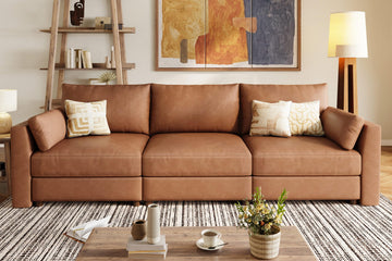 Faux Leather Modular Sectional Sofa Wide 3 Seats Couches Brown