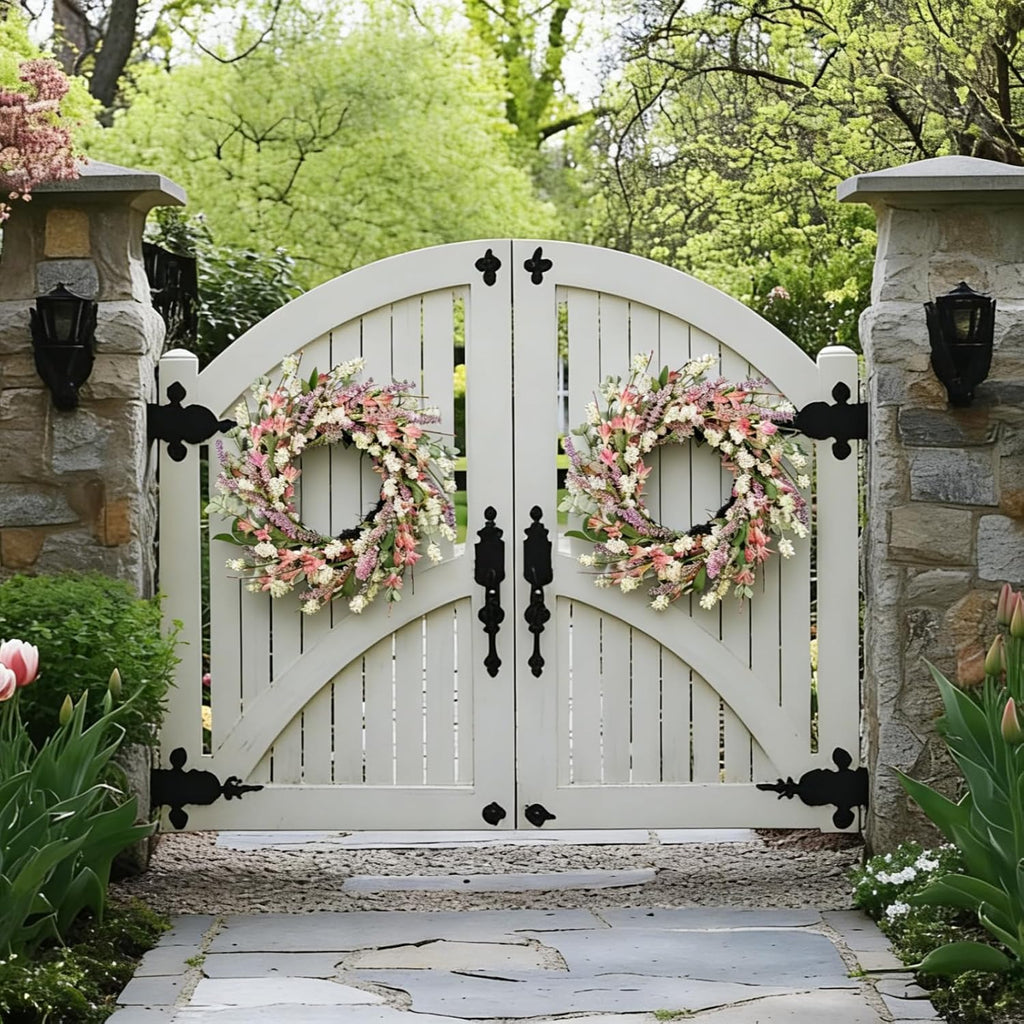 24 Inch Spring Summer Wreath for Front Door - with Colorful Flowers & Green Leaves - Indoor Outdoor Farmhouse Porch