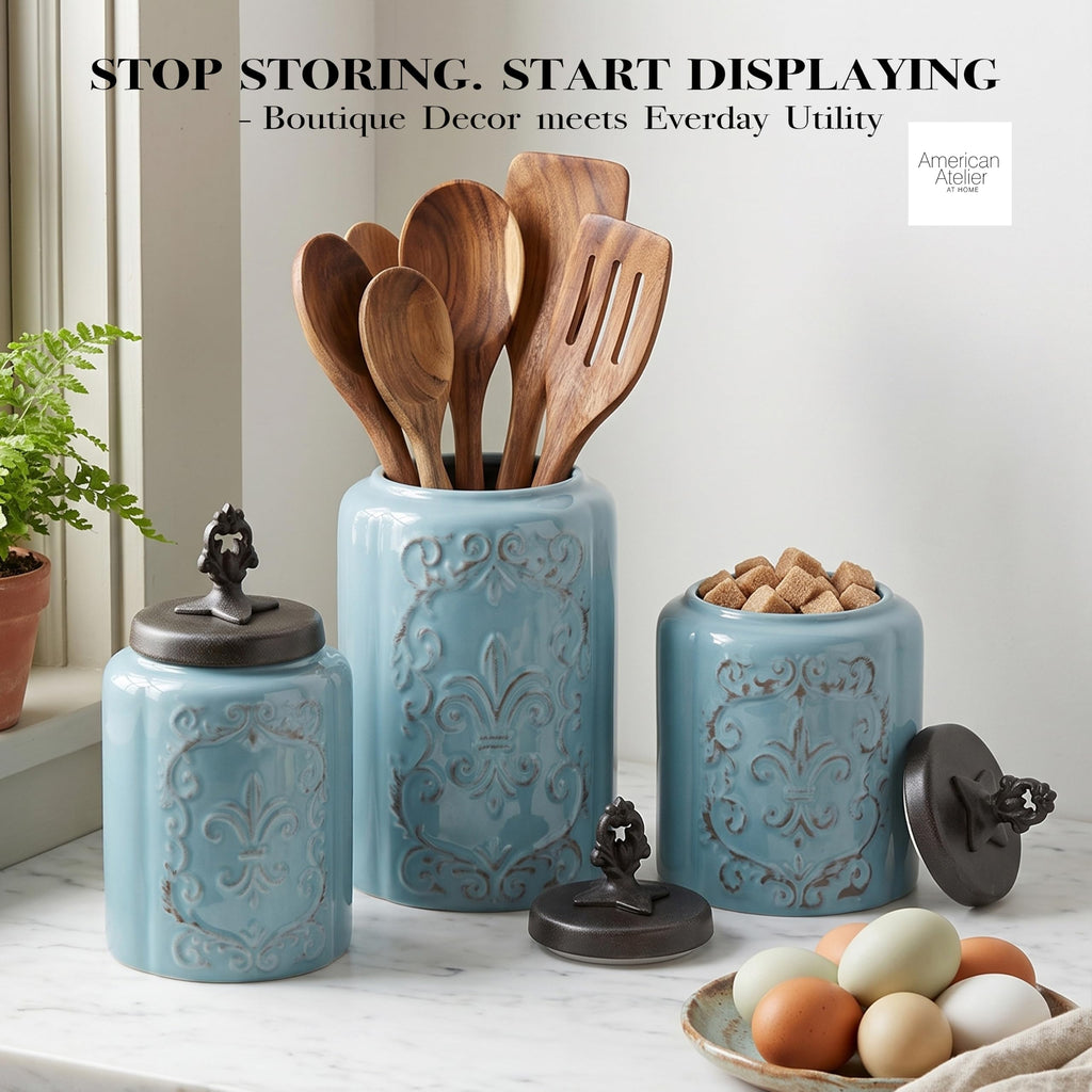 Blue Antique Set of 3 Canisters