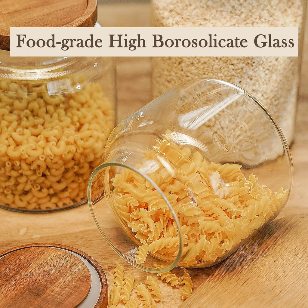 Glass Storage Container Airtight Food Jars Kitchen Canister with Wood Lids, 47 Oz Wide Mouth Pantry Organization