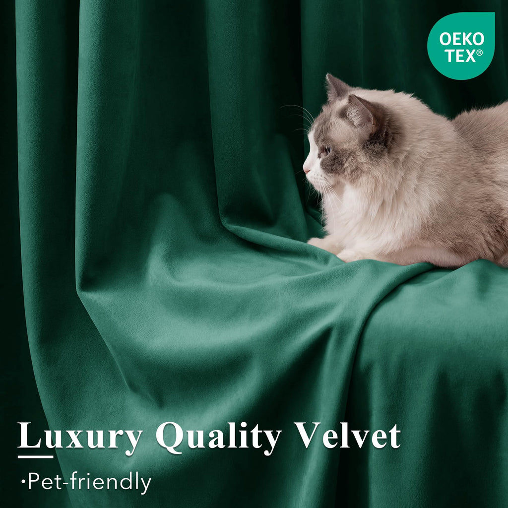Emerald Green Grommet Velvet Blackout Curtains, W52xL96, 2 Panels