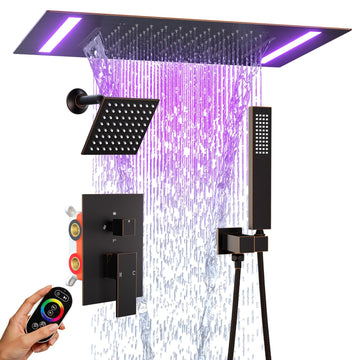 Oil Rubbed Bronze Dual Rain Shower Head System, 2 In 1 Functions Ceiling Mount 14x20inch LED Shower Head with 6 Inch