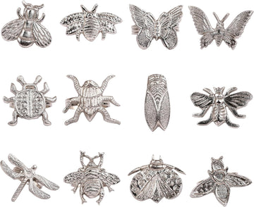 Silver Insect Napkin Rings, 12-Pack Metal Spring Set - Set of 12