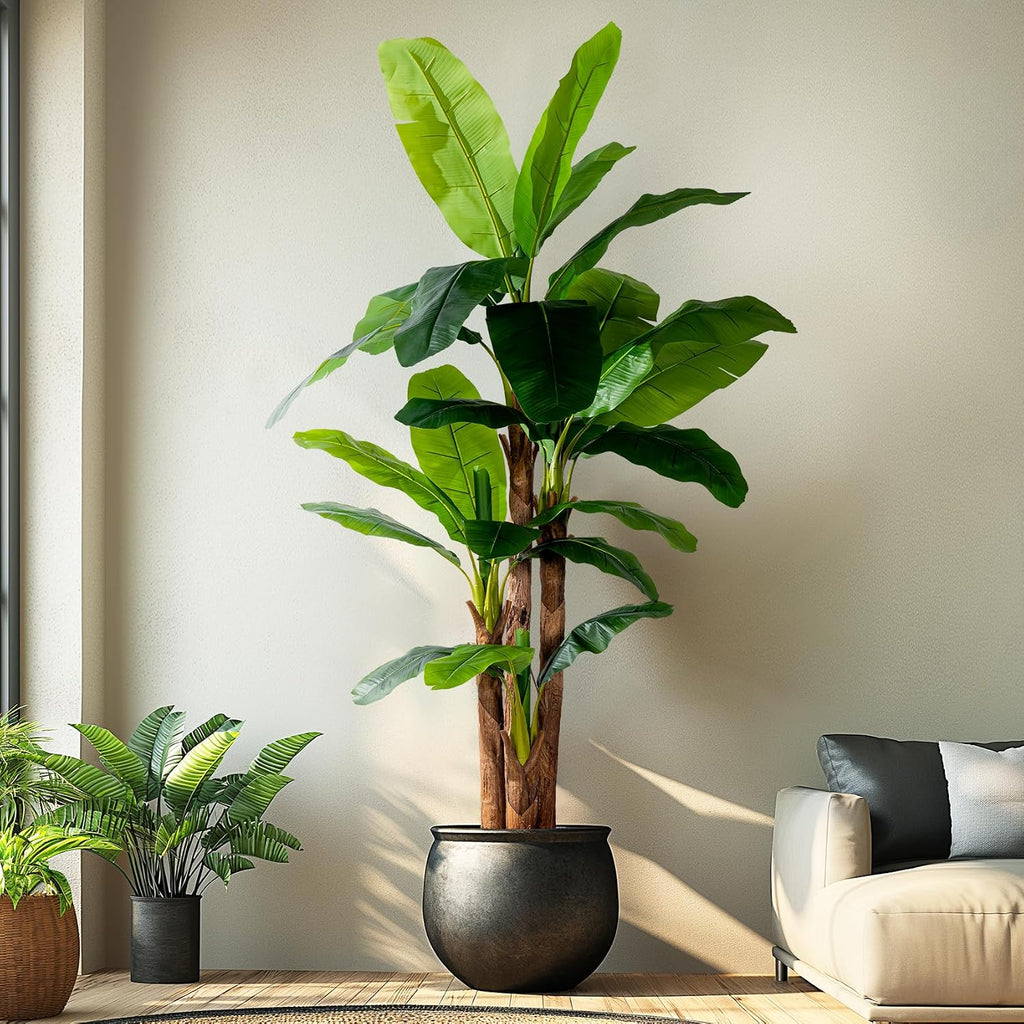 8.2FT Artificial Banana Tree, Lifelike Fake Banana Leaf Tropical Silk Tree, Easy Assembly Faux Floor Plant with