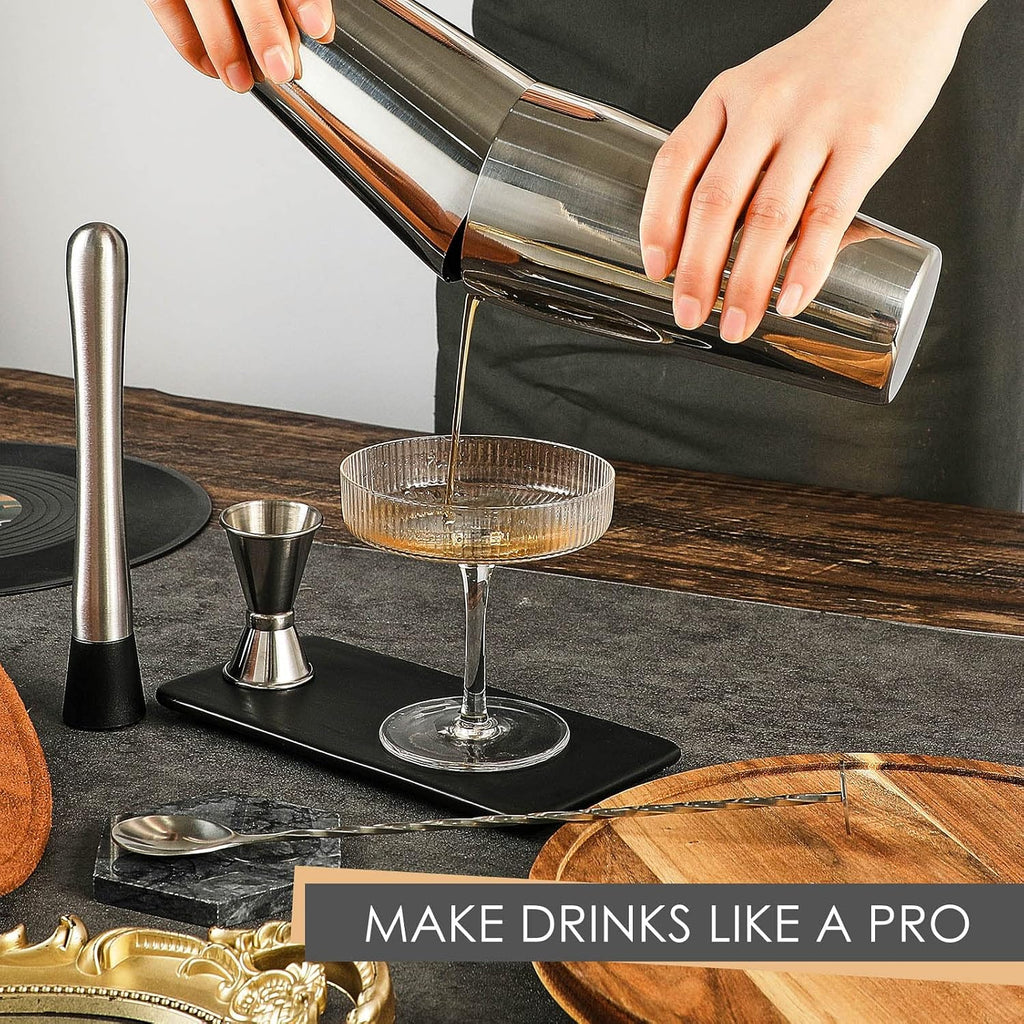 Cocktail Shaker Set, Stainless Steel Bar Set Including Boston Shaker, Muddler, Double Measuring Jigger, Mixing - Set of 16