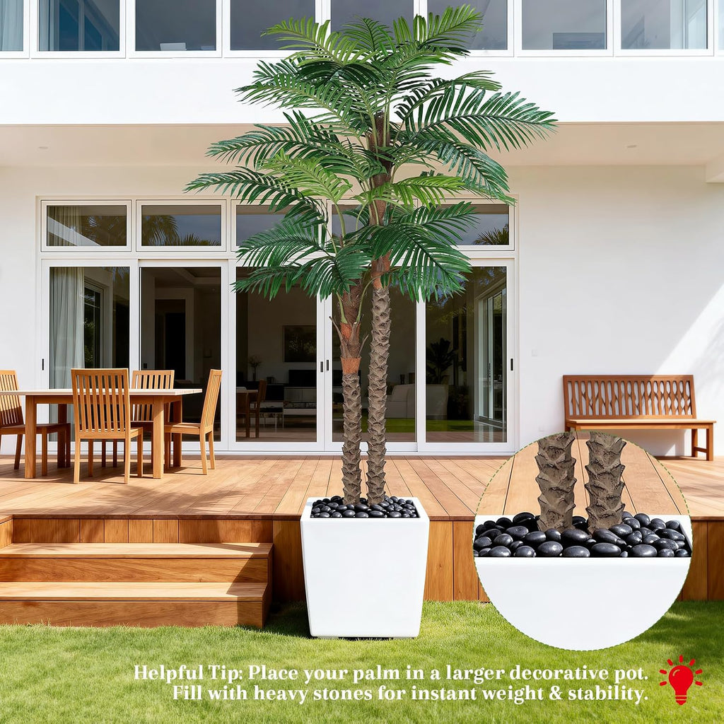 8FT Artificial Palm Tree Indoor & Outdoor, Tall UV-Resistant Faux Palm Tree
