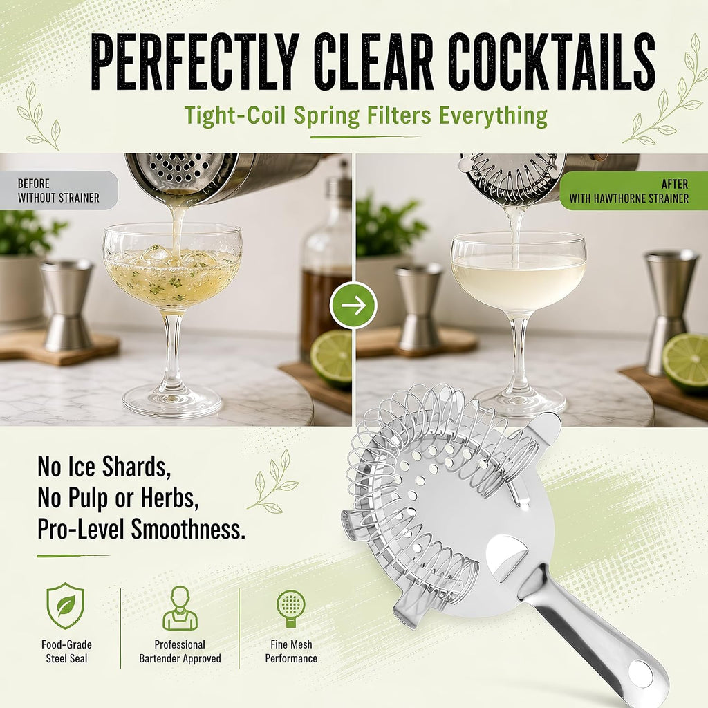 Hawthorne Strainer for Cocktails - Professional Bar Strainer - 4 Prong Design - Bartender Strainer for Shaker - Use - Set of 3
