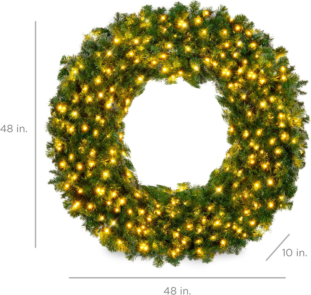 48in Large Artificial Pre-Lit Fir Christmas Wreath Holiday Accent Decoration w/ 200 LED Lights, 714 PVC Tips