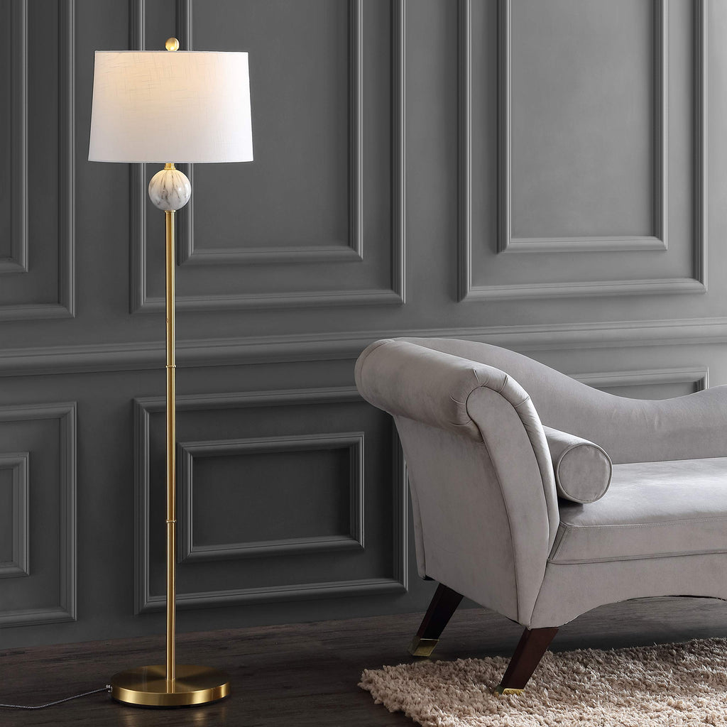 Vaughn 60" Modern Metal and Resin Floor Lamp, Brass Gold/White