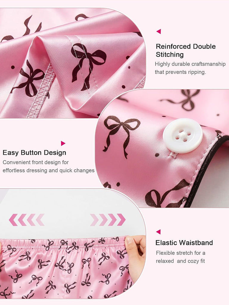 Girls Satin Pajamas Set, Silky Kids Sleepwear PJs for Teen