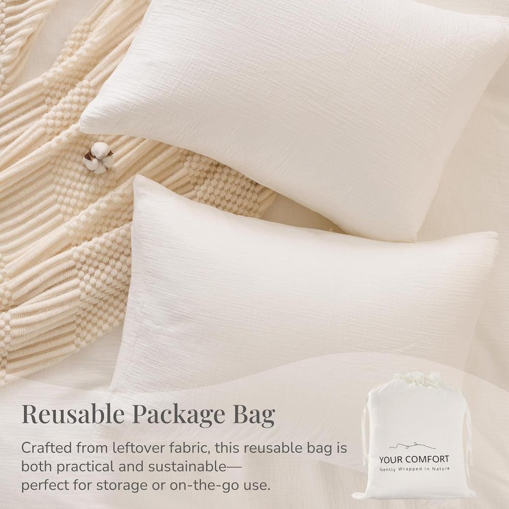 Off White Duvet Cover King, 100% Sandwashed Cotton Soft King Duvet Cover Set 3 Pieces with Zipper Clousre & Corner