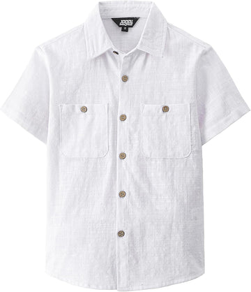 Boys Chambray Shirts Short Sleeve Button Down Shirt for Kids