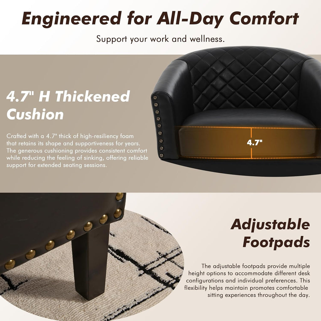 Retro PU Leather Barrel Chairs, (Black) - Set of 2
