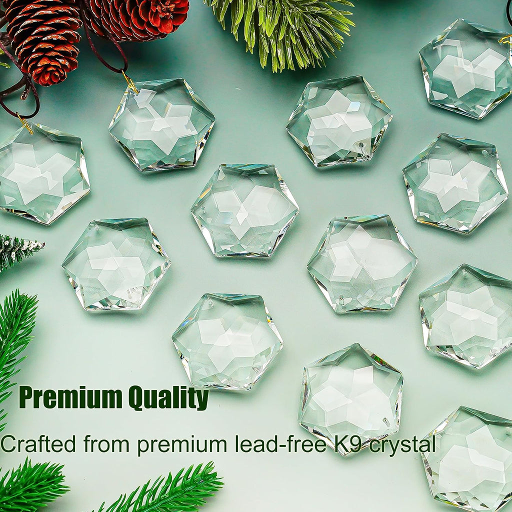 12 Pcs Clear Crystal Hexagon Suncatcher Prisms Window Hanging Decor - Clear Crystal Hexagon Sun Catcher Prisms