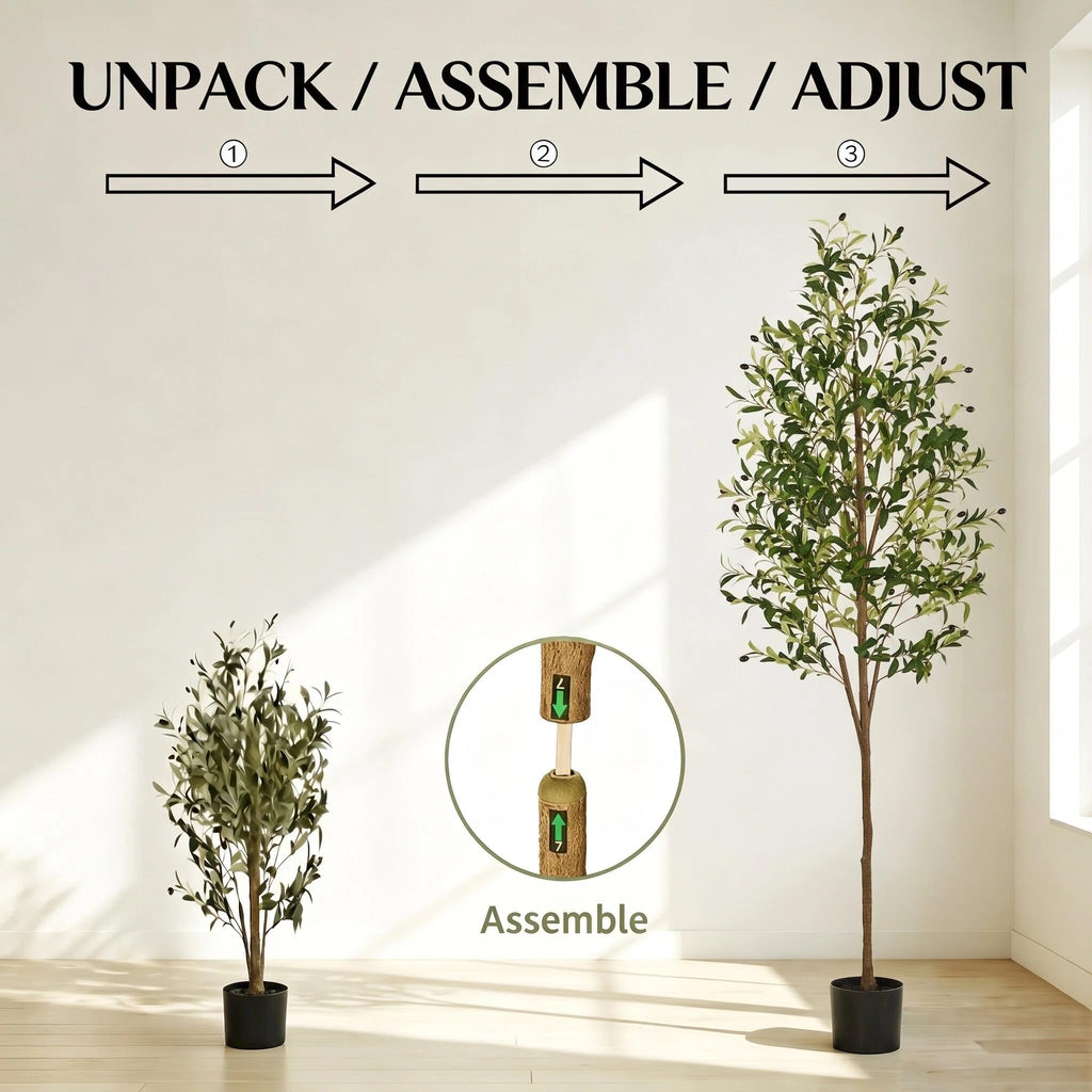 Artificial Olive Tree, 7FT Faux Olive Trees with Lifelike Olive Branches and Fruits, Fake Floor Plants with Pot for