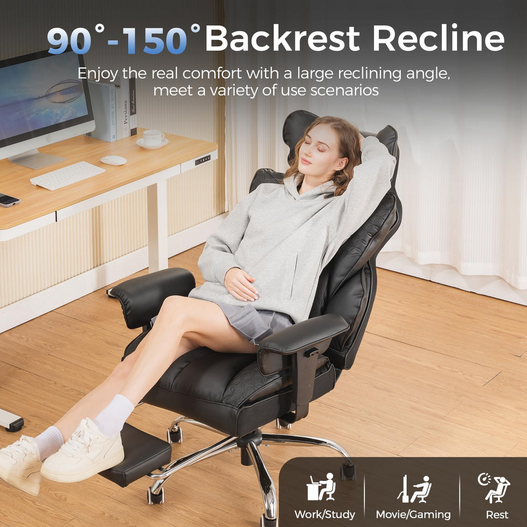 Big and Tall Gaming Chair 400lbs Heavy Duty Office Chair with Footrest, High Back Pocket Spring Lumbar Support