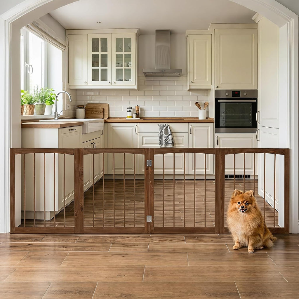 4-Panel Wooden Pet Gate, Free Standing 30-inch Foldable Dog Gate