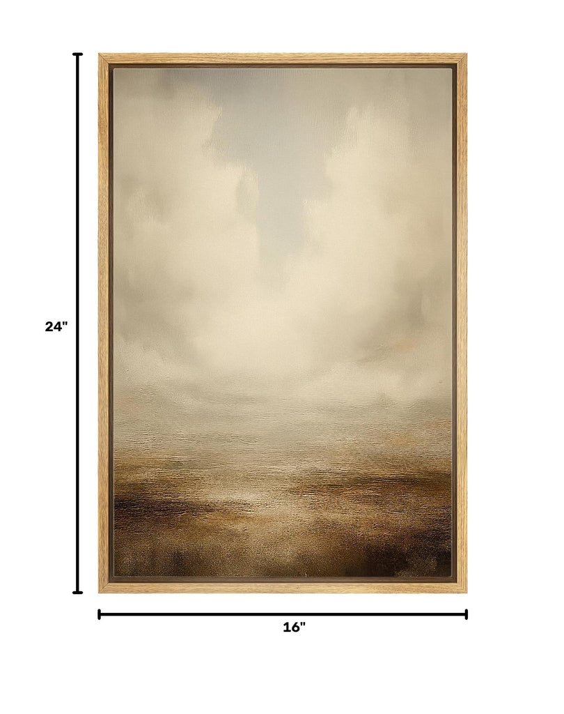 Framed Canvas Print Wall Art Misty Sky and Earth Vertical Neutral Abstract Landscape Fine Art Decorative