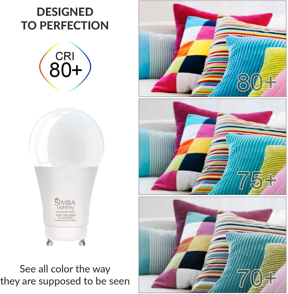 LED GU24 A19 12W 120V Bulb Twist and Lock Base 5000K, 4 Pack