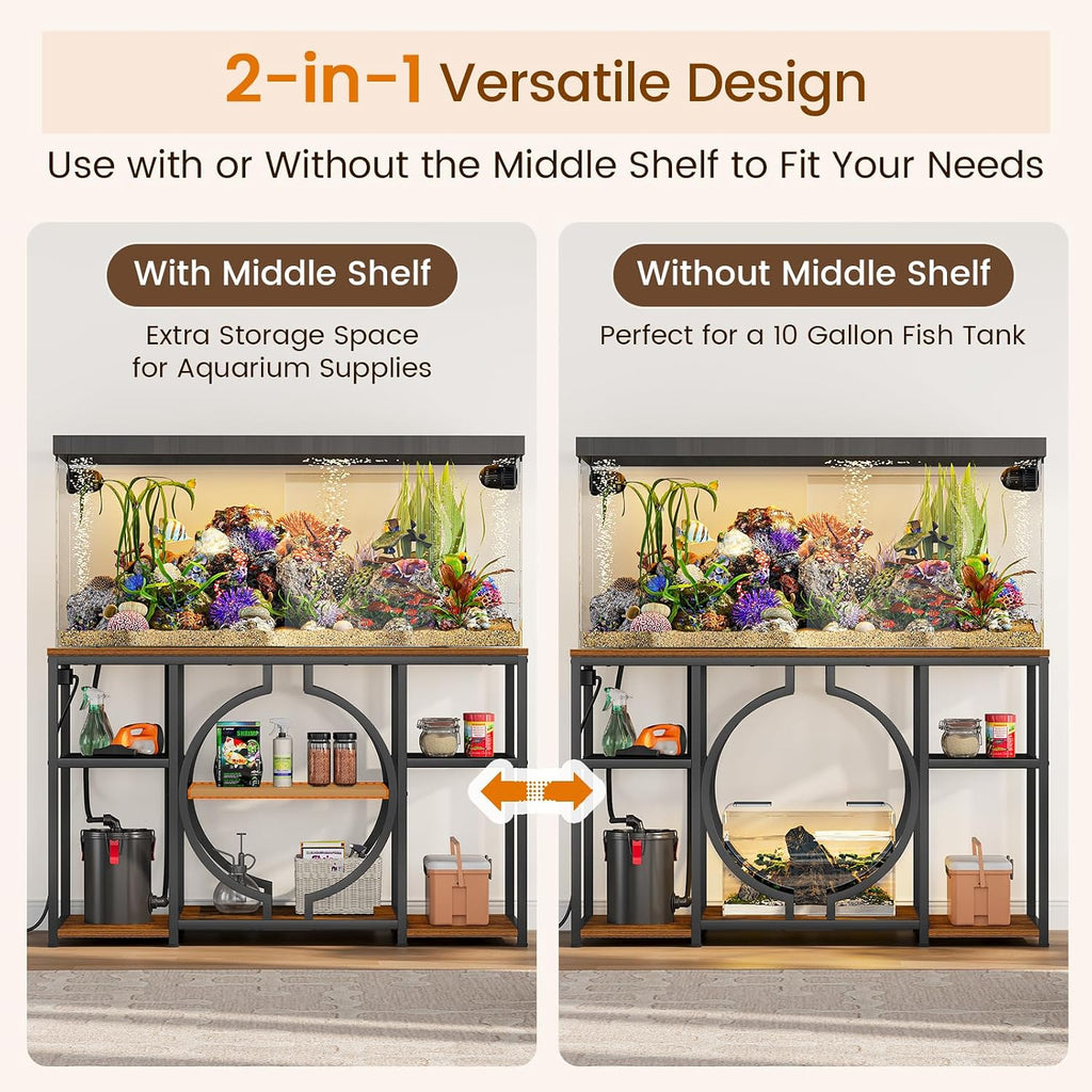 55-75 Gallon Aquarium Stand, Heavy Duty Fish Tank Stand with Charging Station, 850LBS Capacity Metal Frame Aquarium