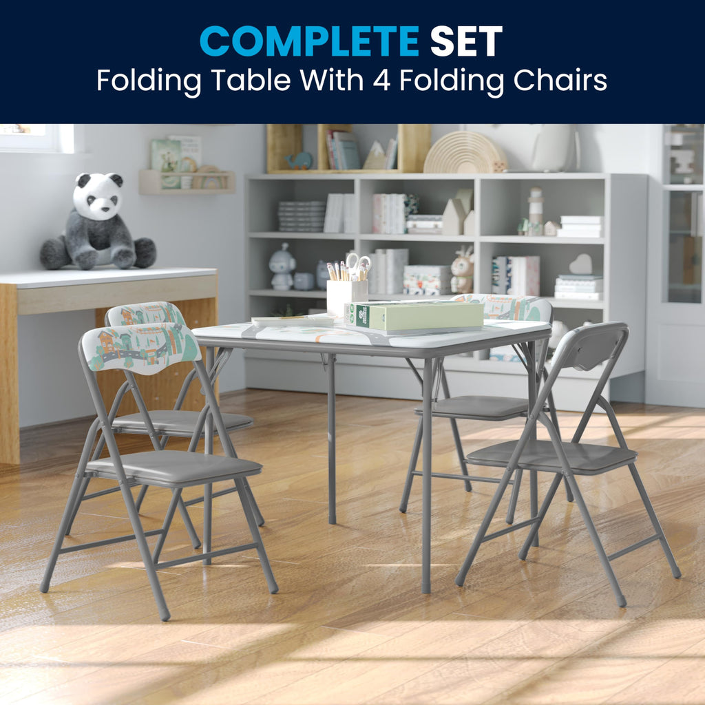 Mindy Kids 5-Piece Folding Table and Chair Set, Printed