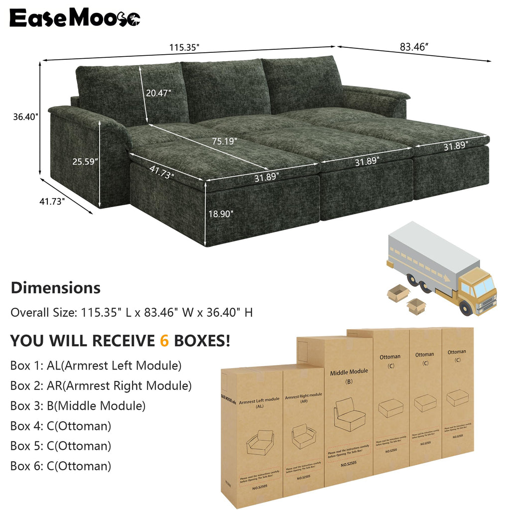 Boneless Sectional Couch, Cloud Sofa Bed, Green
