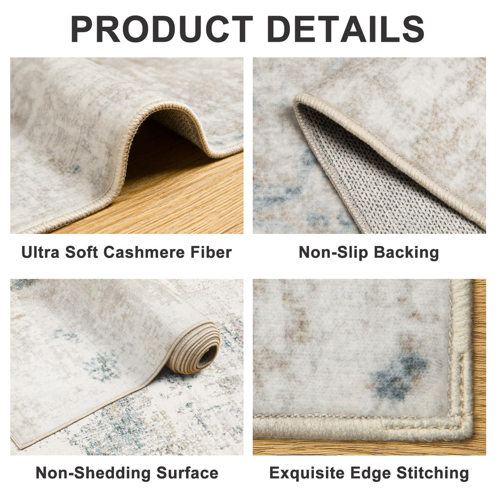 Area Rug Living Room: Modern Abstract Washable Carpet Beige