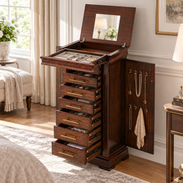 Jewelry Armoire Jewelry Organizers with Flip-Top Mirror (Brown)