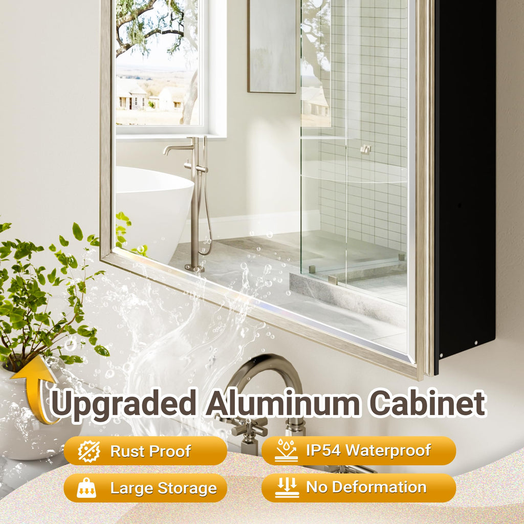 Pre-Assembled Surface or Recessed Medicine Cabinet Mirror-16x24 Brushed Nickel Bathroom Medicine Cabinet with Mirror