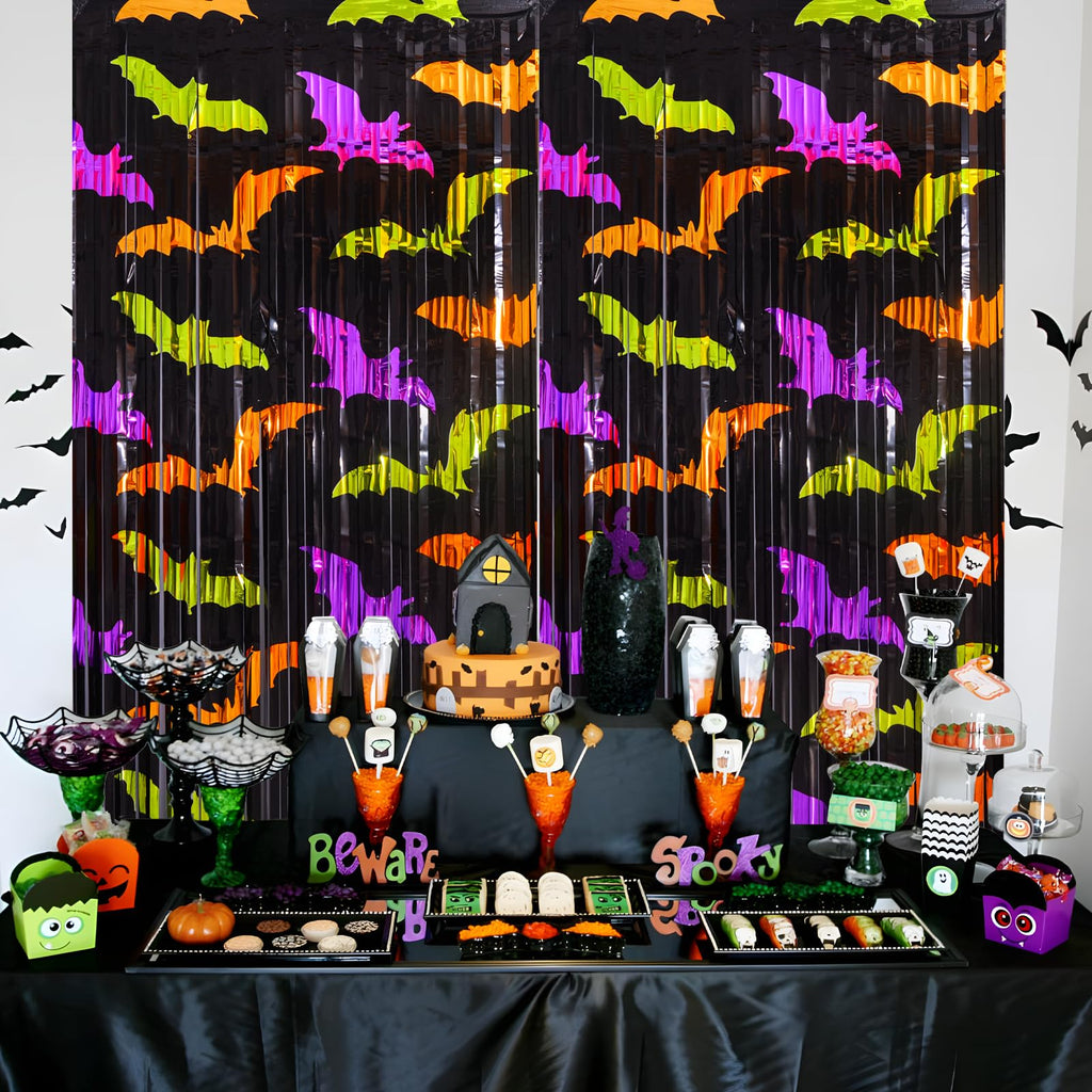 Mega-L Halloween Party Decorations, Bat Pattern Photo Backdrop, 4 Pack