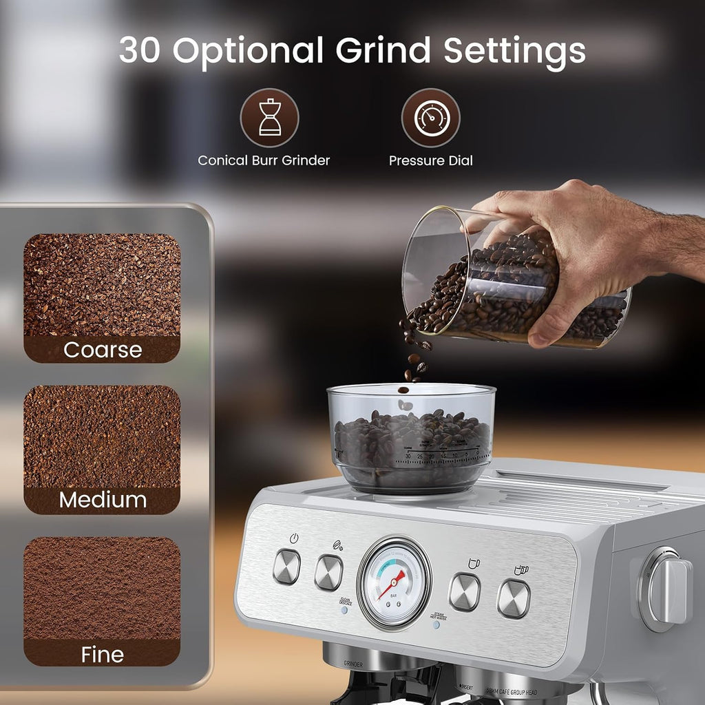 (2026 Upgrade) Espresso Machine with Grinder, Expresso Coffee Machines with Built-in Anti-Clog Coffee Grinder/Milk