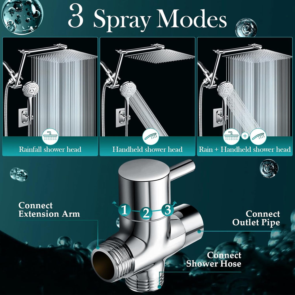 12'' Rain Shower Head Combo, High Pressure Rainfall Shower Head with 16'' Flexible Adjustment of Height/Angle Upgraded