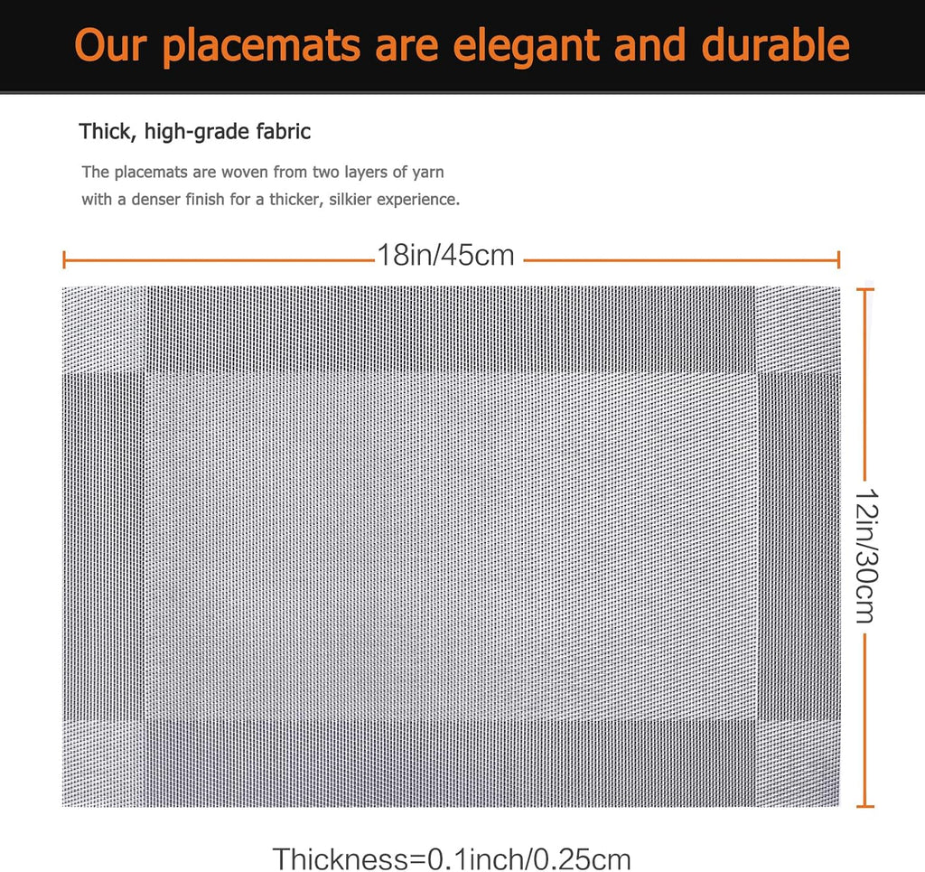 Silver Grey Vinyl Placemats, Heat Resistant Table Placemats - Set of 6