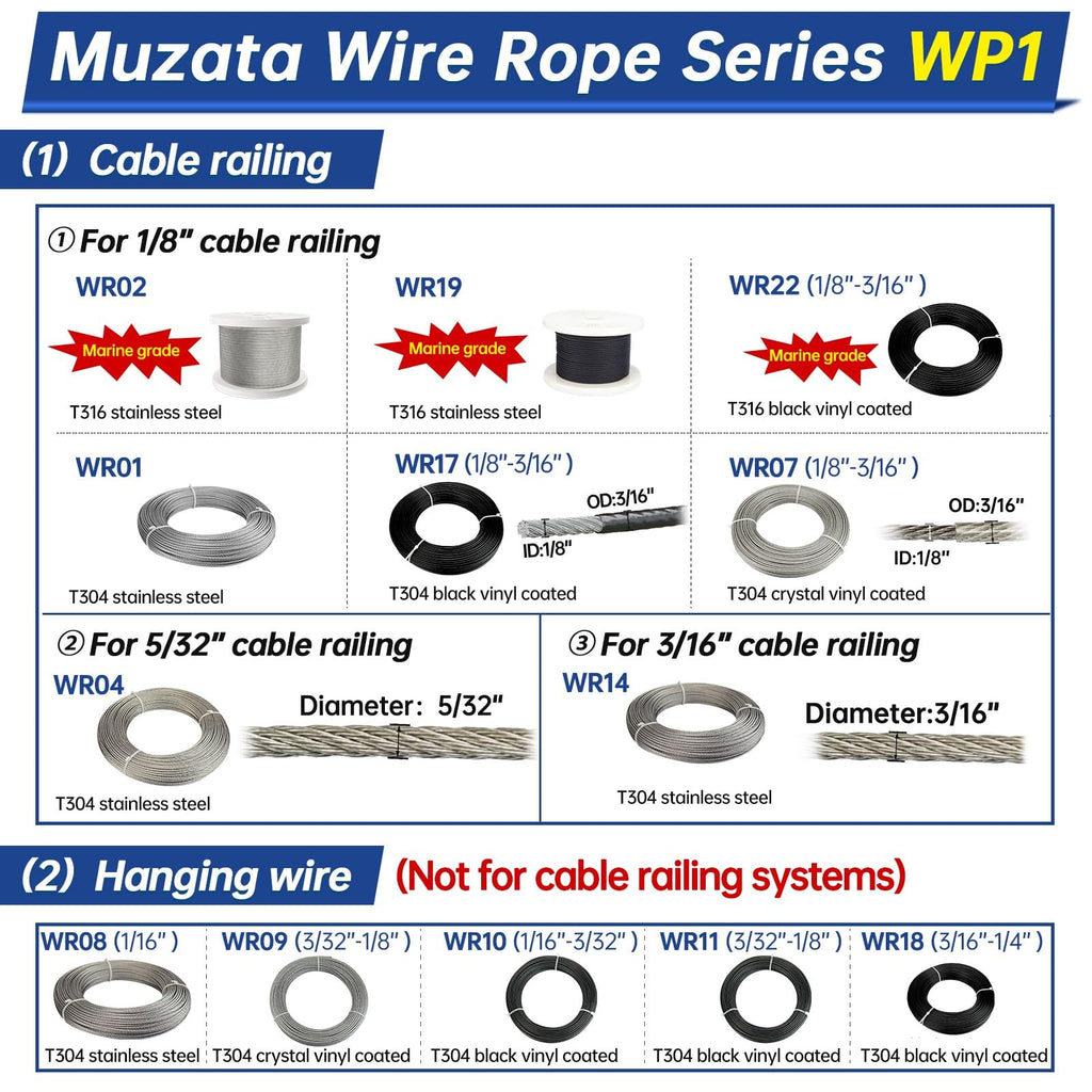 500ft 1/8" T316 Stainless Steel Cable Railing Wire Rope WR02