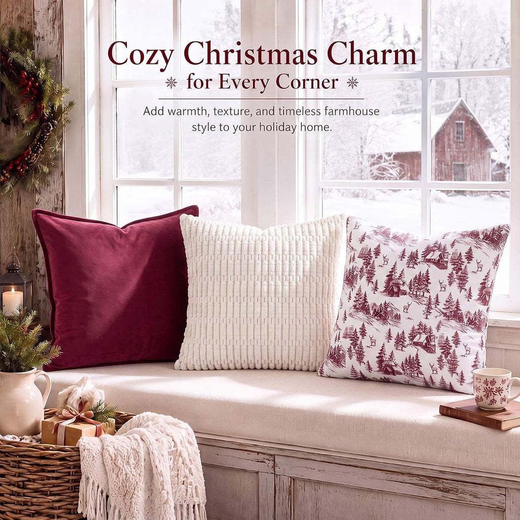 Christmas Pillow Covers 18 x 18'' Pillow Covers, Red - Set of 3
